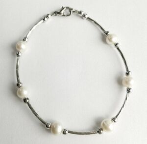 9 Inches White Pearl Bracelet / Anklet Sterling Silver
